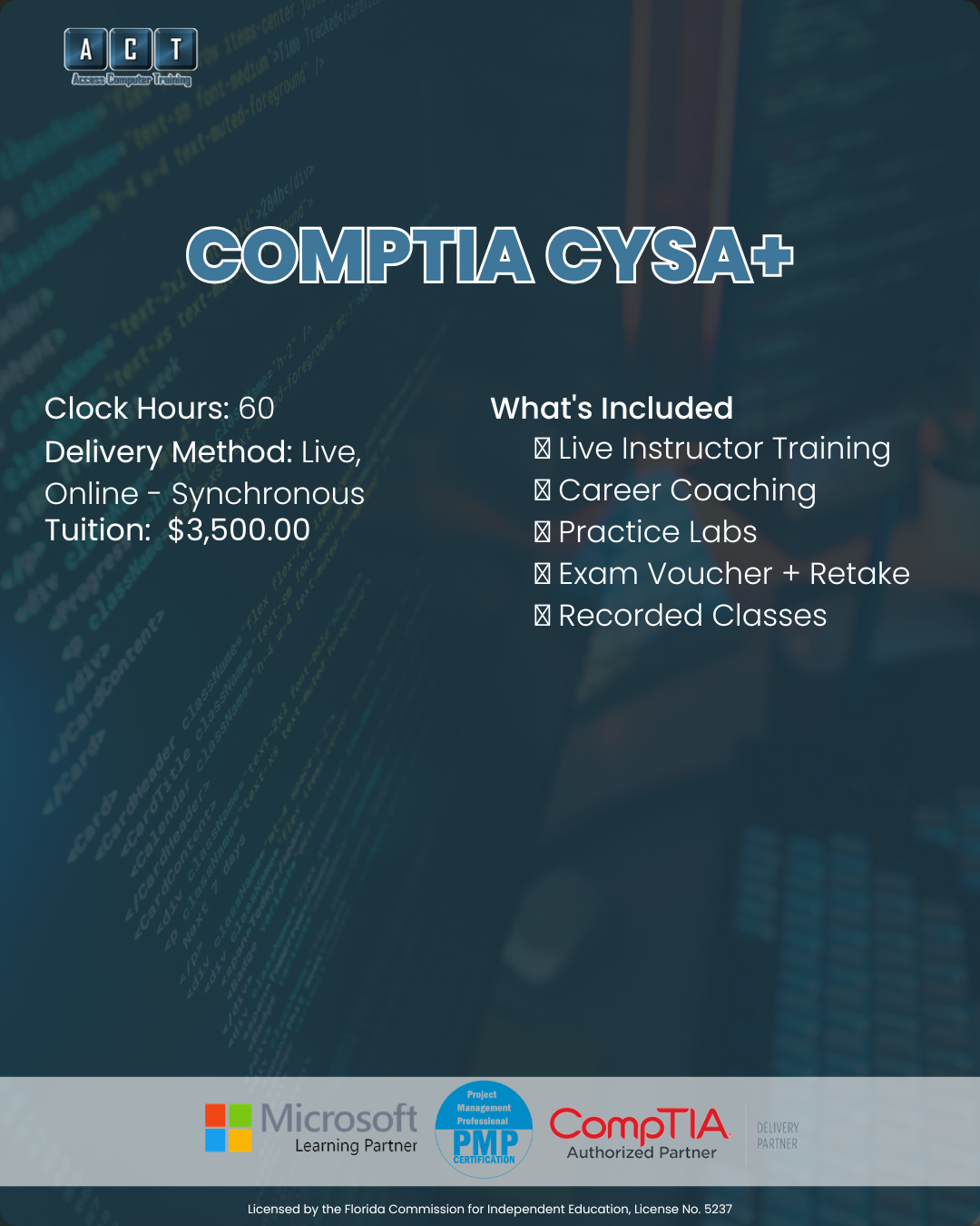 CompTIA CySA+ certification training in Tampa Bay