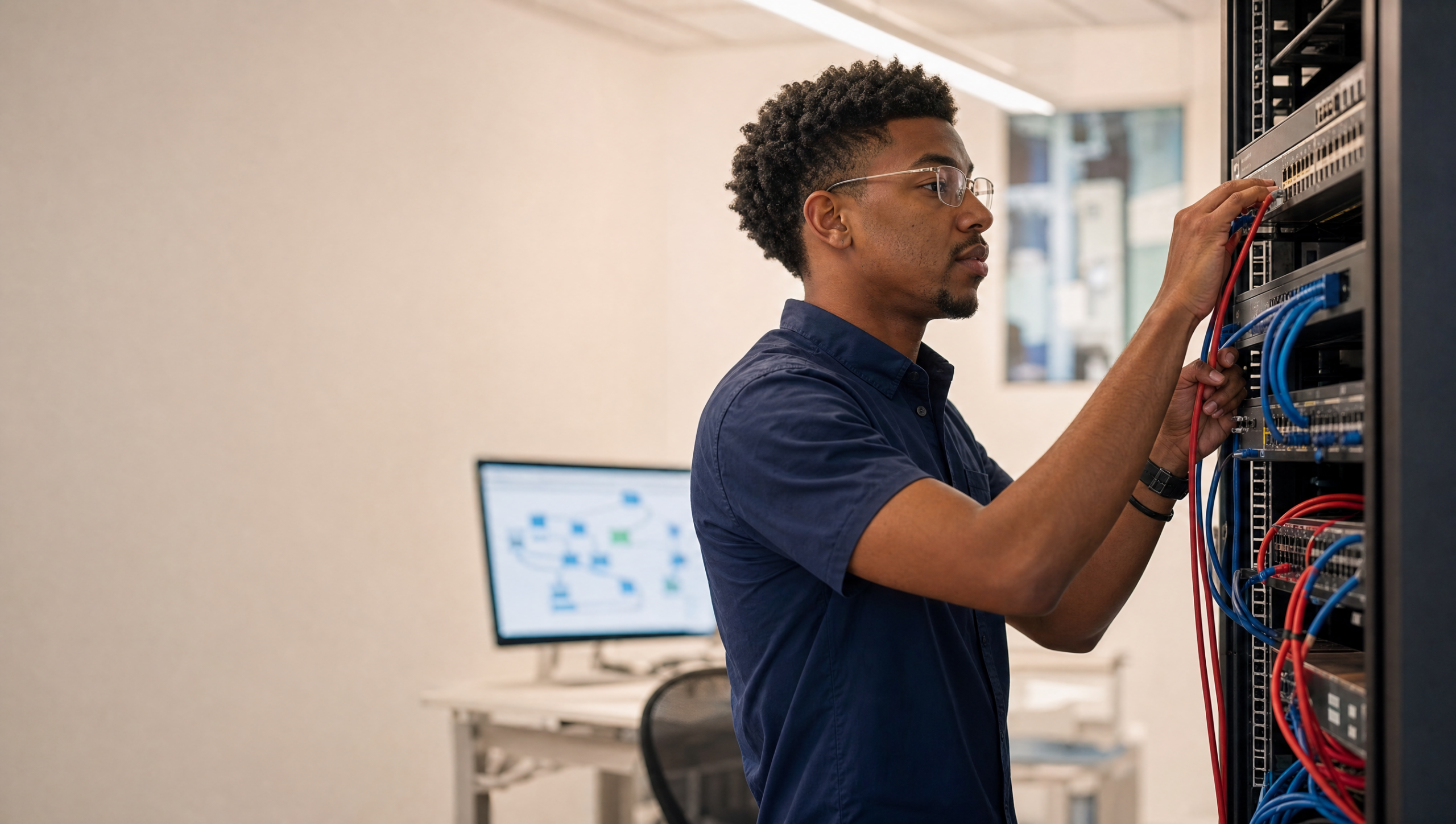 How to become a network technician with no experience — a new technician configuring network equipment