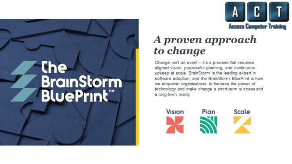 BrainStorm Blueprint by Access Computer Training – AI-powered SaaS onboarding and training platform offering 10,000+ end-user videos, Microsoft 365, Google Workspace, threat defense, SSO with Microsoft Graph, file management, and real-time tracking.