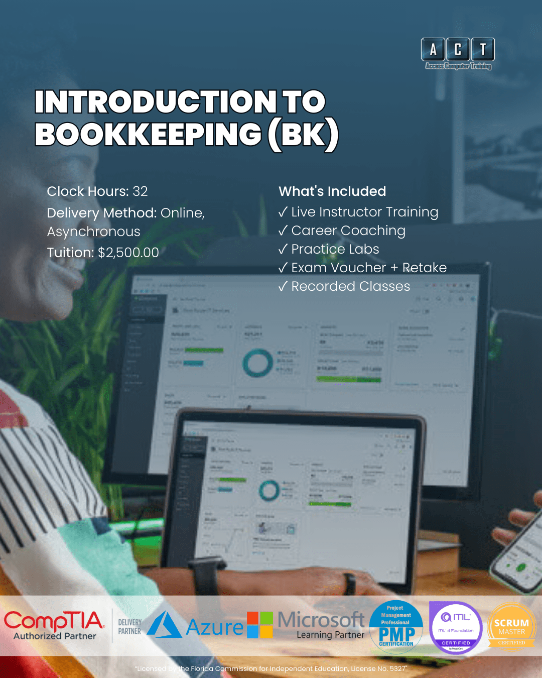 Bookkeeping course Tampa — Introduction to Bookkeeping (BK) program flyer at Access Computer Training